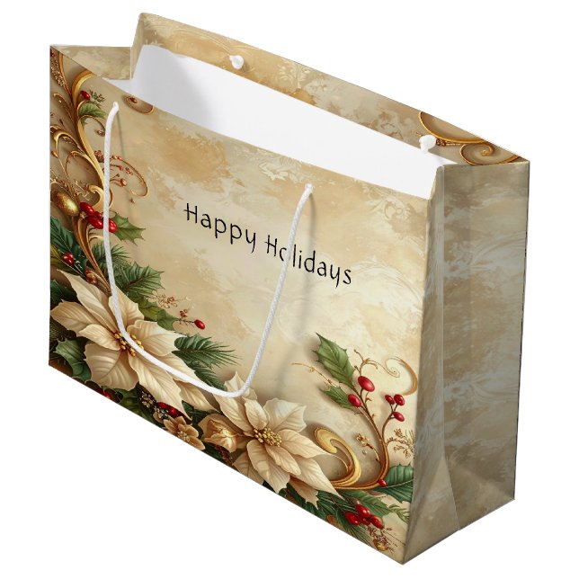 Bolsa De Regalo Grande Christmas Floral Holiday Gift Bag (Angulo Anverso)