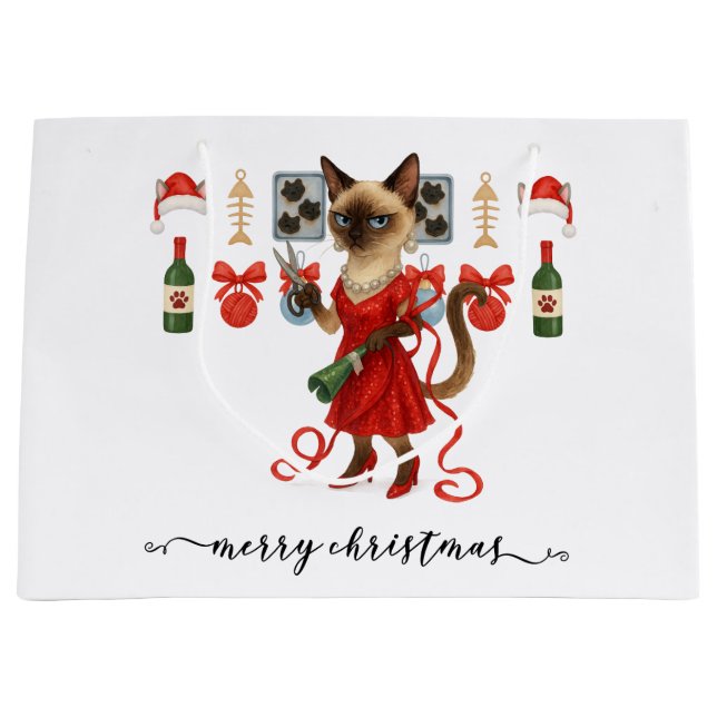Bolsa De Regalo Grande Christmas Funny Glam Siamese Cat Holiday  (Anverso)