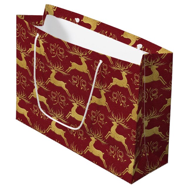 Bolsa De Regalo Grande Christmas Gilded Leather Reindeer Red (Angulo Anverso)