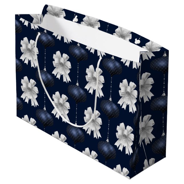 Bolsa De Regalo Grande Christmas Navy Bow Velvet Pattern (Angulo reverso)