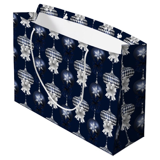 Bolsa De Regalo Grande Christmas Navy Bow Velvet Pattern (Angulo reverso)