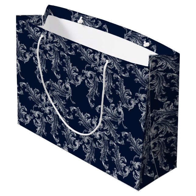 Bolsa De Regalo Grande Christmas Navy Bow Velvet Pattern (Angulo reverso)