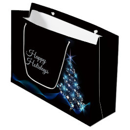 Bolsa De Regalo Grande Christmas Party Blue Tree Shiny Black Elegant