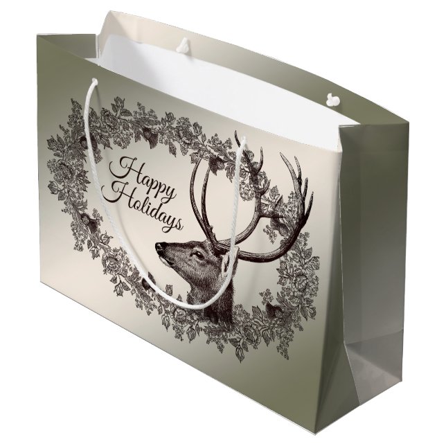 Bolsa De Regalo Grande Christmas Party Floral Reindeer Golden Winter (Angulo reverso)