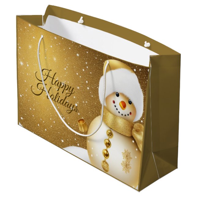 Bolsa De Regalo Grande Christmas Party Golden Snowman Snowflakes Holidays (Angulo reverso)