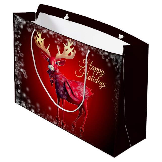 Bolsa De Regalo Grande Christmas Party Red Reindeer Winter Holidays (Angulo reverso)