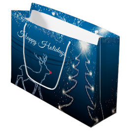 Bolsa De Regalo Grande Christmas Party Reindeer Tree Blue Sky Shiny Stars