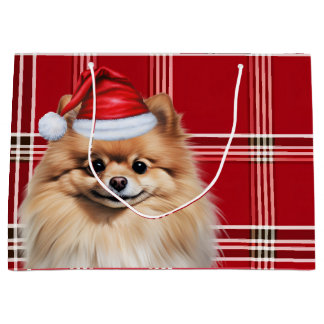 Bolsa De Regalo Grande Christmas Red Plaid Pomeranian Dog Lover