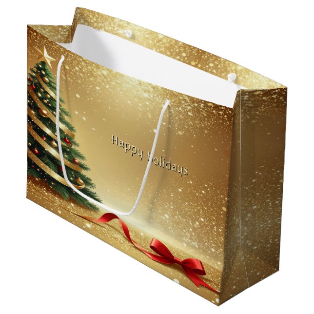Bolsa De Regalo Grande Christmas Tree Ribbons Holiday Gift Bag (Angulo Anverso)