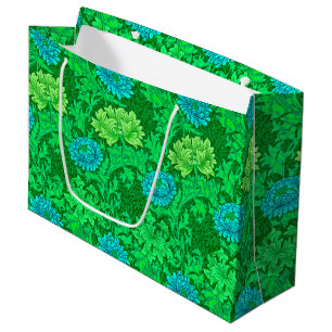 Bolsa De Regalo Grande Chrysanthemums de William Morris, Lime Green y Aqu