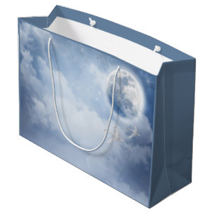 Bolsa De Regalo Grande Cielo azul mágico con cisnes voladores