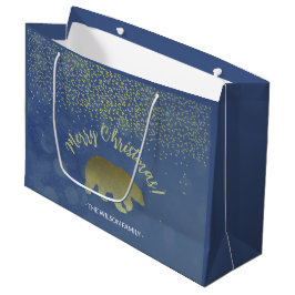 Bolsa De Regalo Grande Cielo Nocturno Azul purpurina Y Oso Dorado