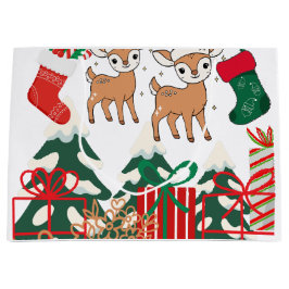 Bolsa De Regalo Grande Ciervo de Dibujos Animados y Elementos de Navidad