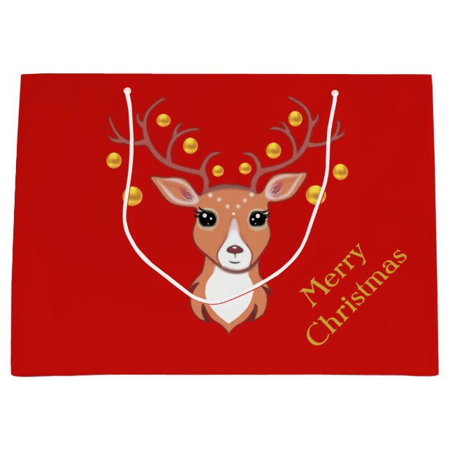Bolsa De Regalo Grande Ciervo de Navidad Adorable (Anverso)