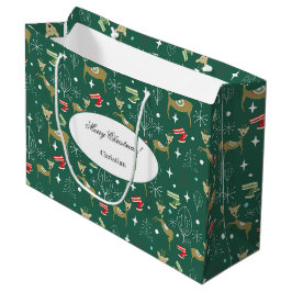 Bolsa De Regalo Grande Ciervo lindo con árboles de Navidad y copos de nie