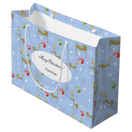 Bolsa De Regalo Grande Ciervos lindos con árboles de Navidad y copos de n
