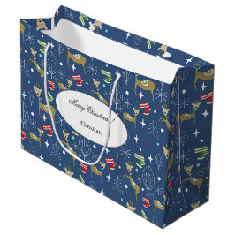 Bolsa De Regalo Grande Ciervos lindos con árboles de Navidad y copos de n