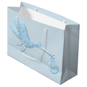 Bolsa De Regalo Grande Cigüeña azul que entrega al muchacho