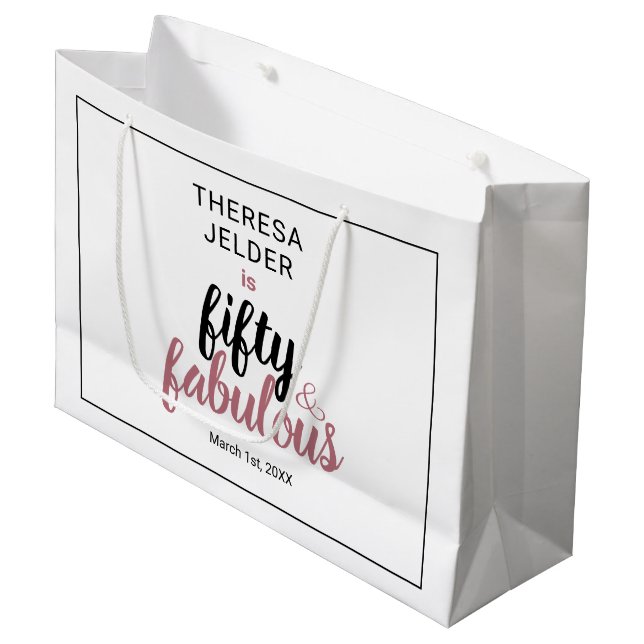 Bolsa De Regalo Grande Cincuenta y Fabuloso Cumpleaños Rosa Chic (Angulo Anverso)