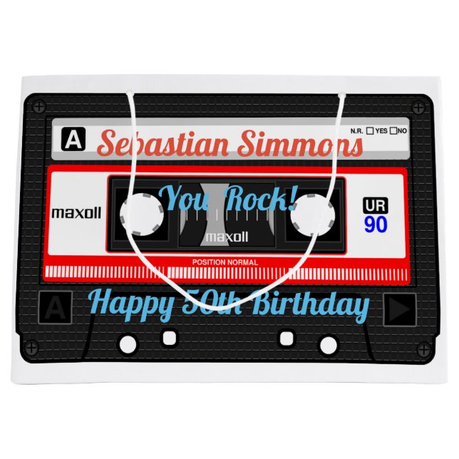 Bolsa De Regalo Grande Cinta de casete o mixtape personalizada en cualqui (Anverso)