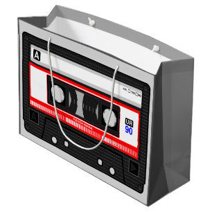 BOLSA DE REGALO GRANDE CINTA DE CASSETTE DE MÚSICA DE AUDIO GRÁFICO