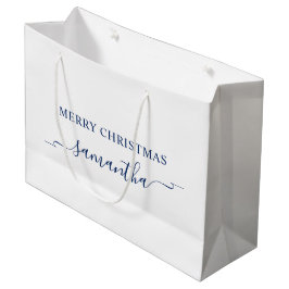 Bolsa De Regalo Grande Cinta de Feliz Navidad Navy Swash Firma Nombre