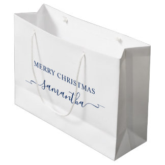 Bolsa De Regalo Grande Cinta de Feliz Navidad Navy Swash Firma Nombre
