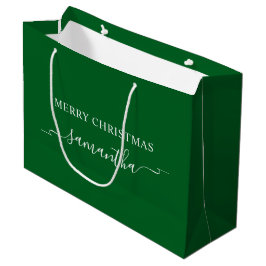 Bolsa De Regalo Grande Cinta de Navidad Forest Green y Blanca con Nombre