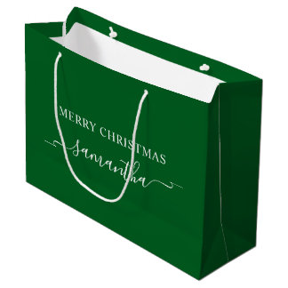 Bolsa De Regalo Grande Cinta de Navidad Forest Green y Blanca con Nombre