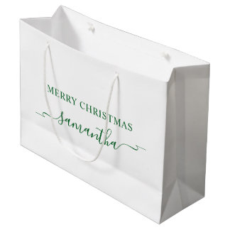 Bolsa De Regalo Grande Cinta de Navidad verde bosque con nombre con flori
