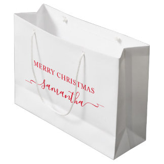 Bolsa De Regalo Grande Cinta Roja de Navidad Alegre Firma con Floritura N