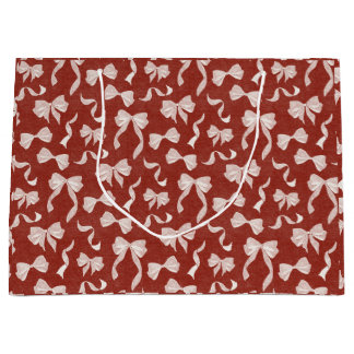 Bolsa De Regalo Grande Cinta y Lazos Vintage en Lino Acuarela (Rojo Crema