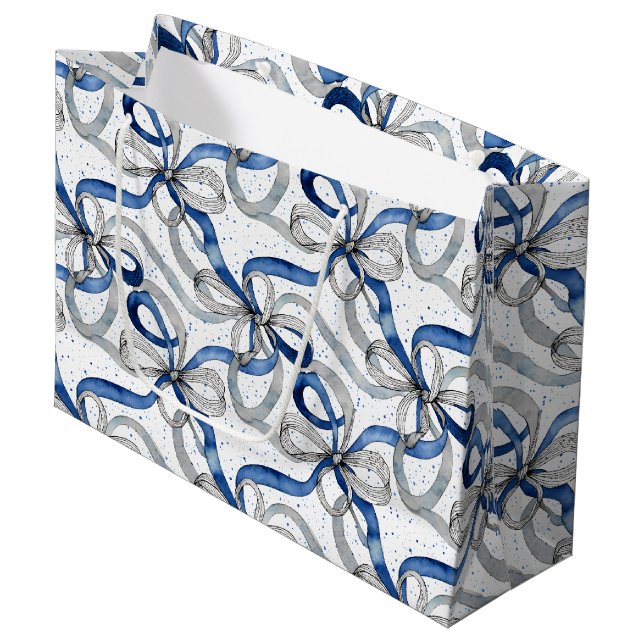 Bolsa De Regalo Grande Cintas abstractas azules y plateadas (Angulo Anverso)