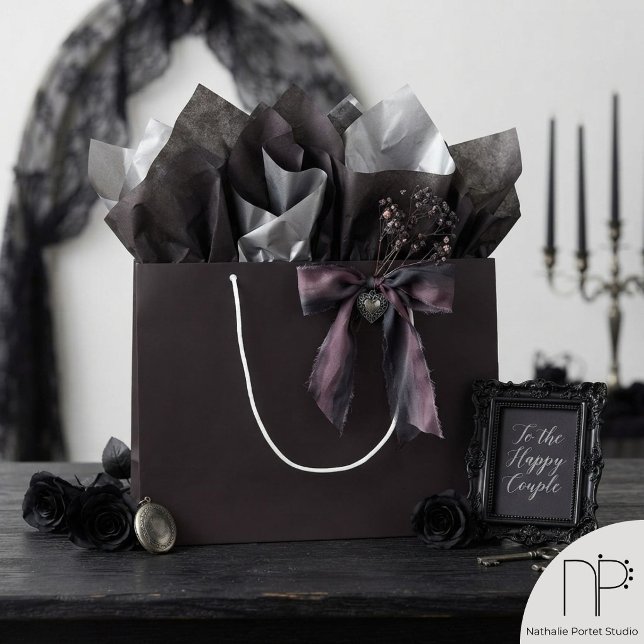 Bolsa De Regalo Grande Ciruela Oscura Sólida (Solid dark plum minimalist gothic gift bag for sophisticated and refined gift presentation.)