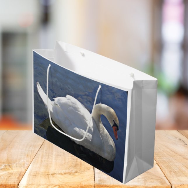 Bolsa De Regalo Grande Cisne blanco elegante en la foto del lago (In Situ)
