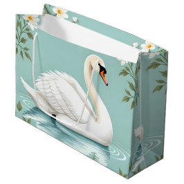 Bolsa De Regalo Grande Cisne blanco elegante floral azul