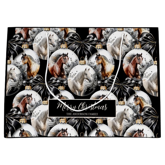 Bolsa De Regalo Grande Cita de Navidades negros y dorados de caballos (Anverso)