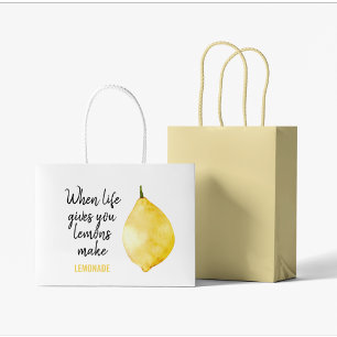 Bolsa De Regalo Grande Cita moderna divertida de limón amarillo