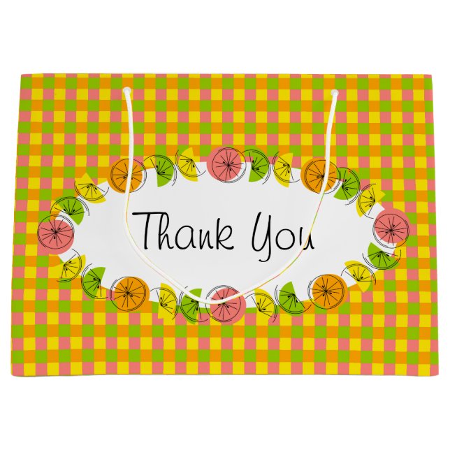 Bolsa de regalo grande Citrus Oval Check Thank You (Anverso)