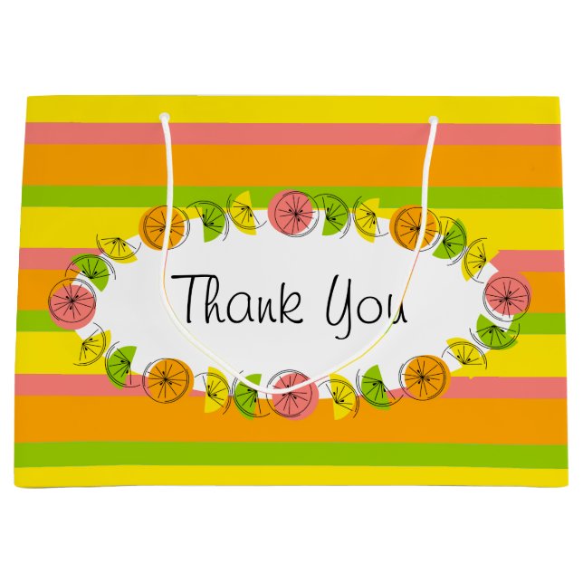 Bolsa De Regalo Grande Citrus Oval Stripe Classic Muchas gracias (Anverso)