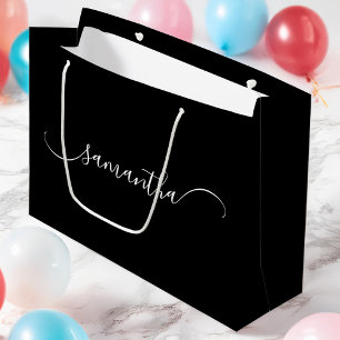 Bolsa De Regalo Grande Clase alta en blanco y negro con nombre de firma c