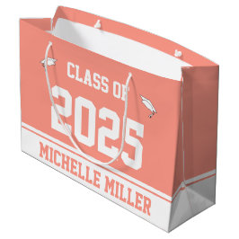 Bolsa De Regalo Grande Clase de 2025 Nombre de graduado Peachy Pink and W