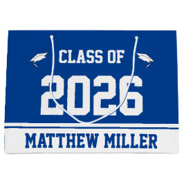 Bolsa De Regalo Grande Clase de 2026 y nombre del graduado en azul oscuro
