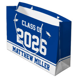 Bolsa De Regalo Grande Clase de 2026 y nombre del graduado en azul oscuro