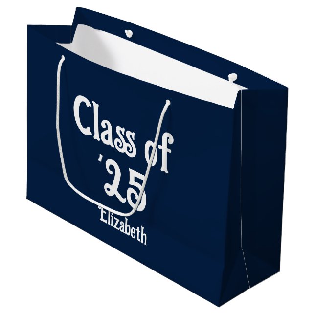 Bolsa De Regalo Grande Clase de '25 Dark Blue and White Graduate Name (Angulo Anverso)