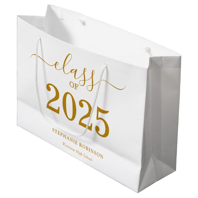 Bolsa De Regalo Grande Clase de Graduación Gold Script 2025 (Angulo Anverso)