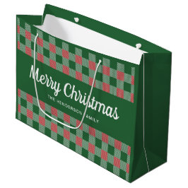 Bolsa De Regalo Grande Clásico Cuadro Verde Feliz Navidad