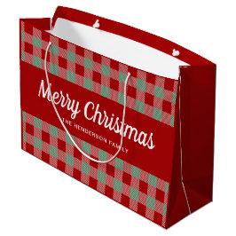 Bolsa De Regalo Grande Clásico Navidad de Cuadro Rojo y Verde