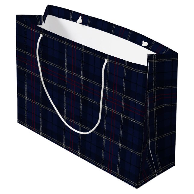 Bolsa De Regalo Grande Clásico Plaid de Navidad Azul Marino (Angulo reverso)
