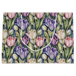 Bolsa De Regalo Grande Clásico Tulipanes Rosas, Morados y Blancos